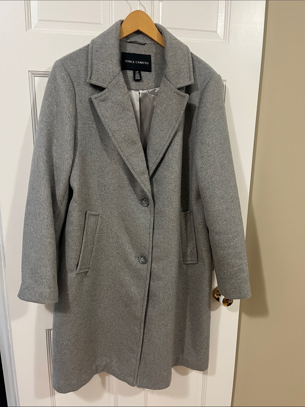 Vince Camuto Light Gray Wool-Blend Single-Breasted Coat